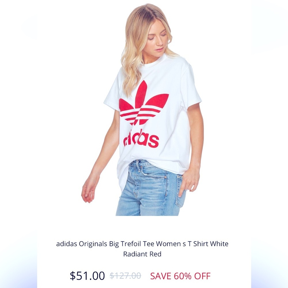 Adidas Originals White T-Shirt with Red Trefoil Logo - Picture 14 of 16